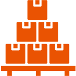 Orange boxes stacked neatly on a pallet.
