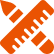 Orange ruler and pencil crossed on white background.