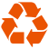 Orange recycling symbol with three arrows in a triangle.