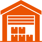 Icon of a warehouse with stacked boxes inside.